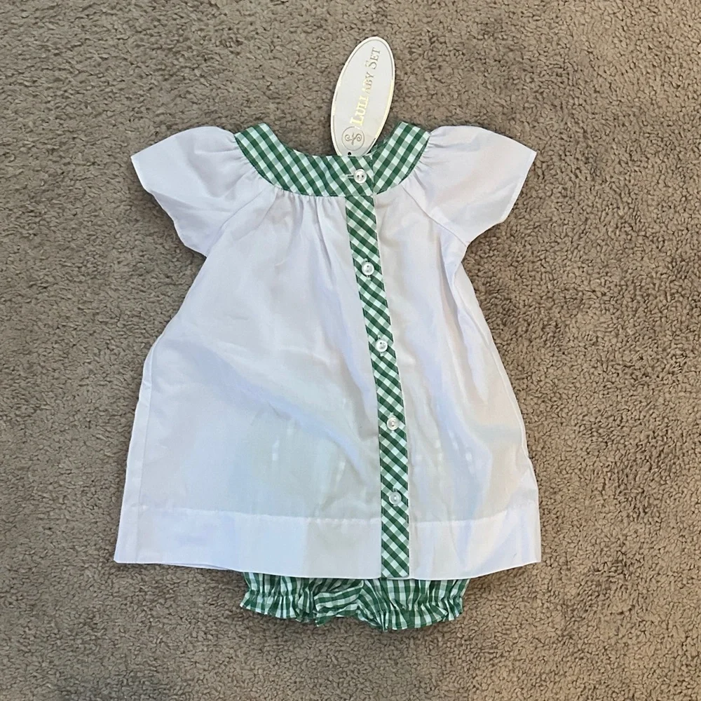 Lullaby Set White and Green Checkered Kids Outfit 12m NWT
